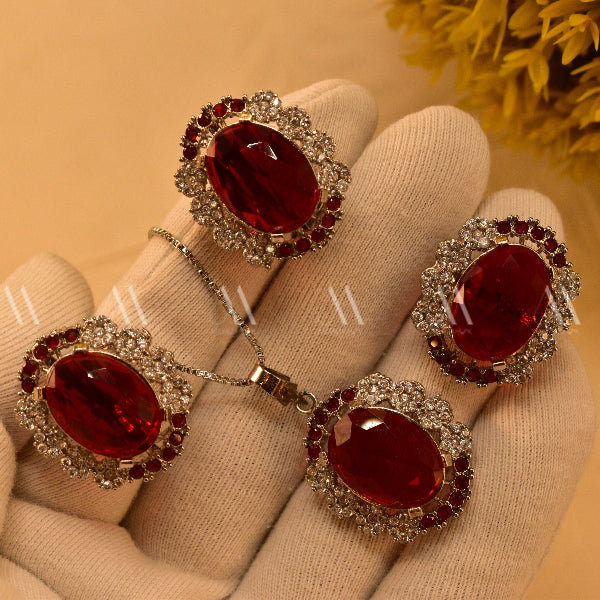 Luminous Design Gold Plated Real Stones Necklace Set for Girls/Women