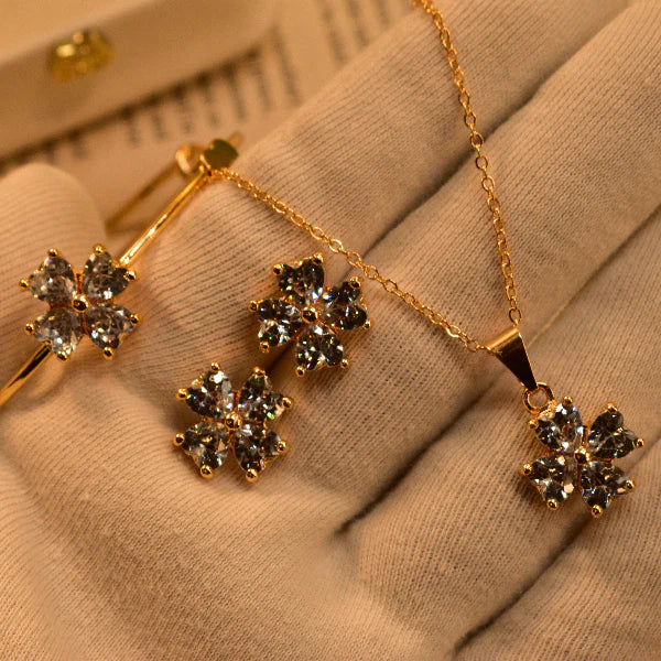 Stylish Design Gold Plated Real Stones Necklace Set for Girls/Women